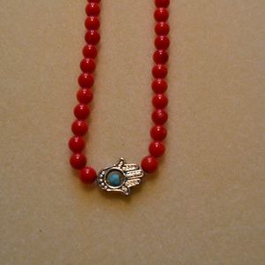 Red Coral and Hamsa Necklace!